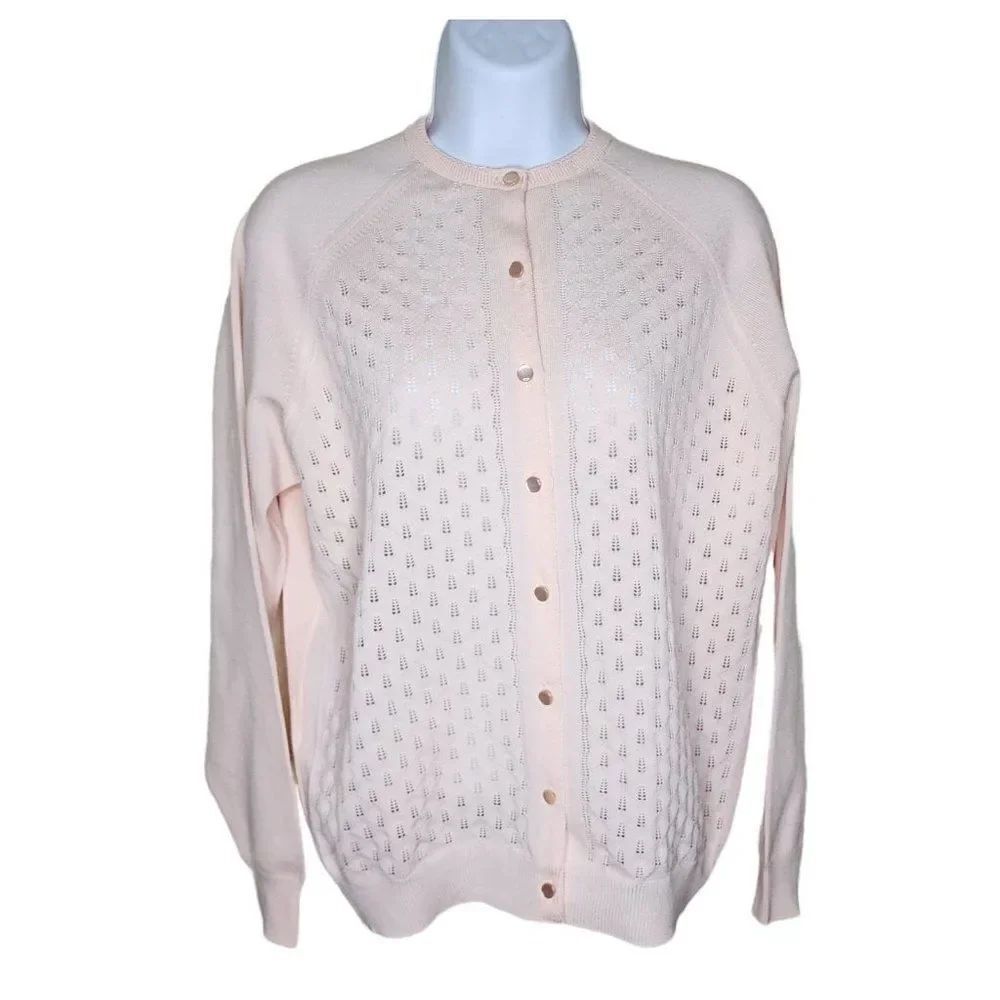 Vintage 80s Cardigan Sweater Womens Size L Pink Pastel Pinup Academia Preppy